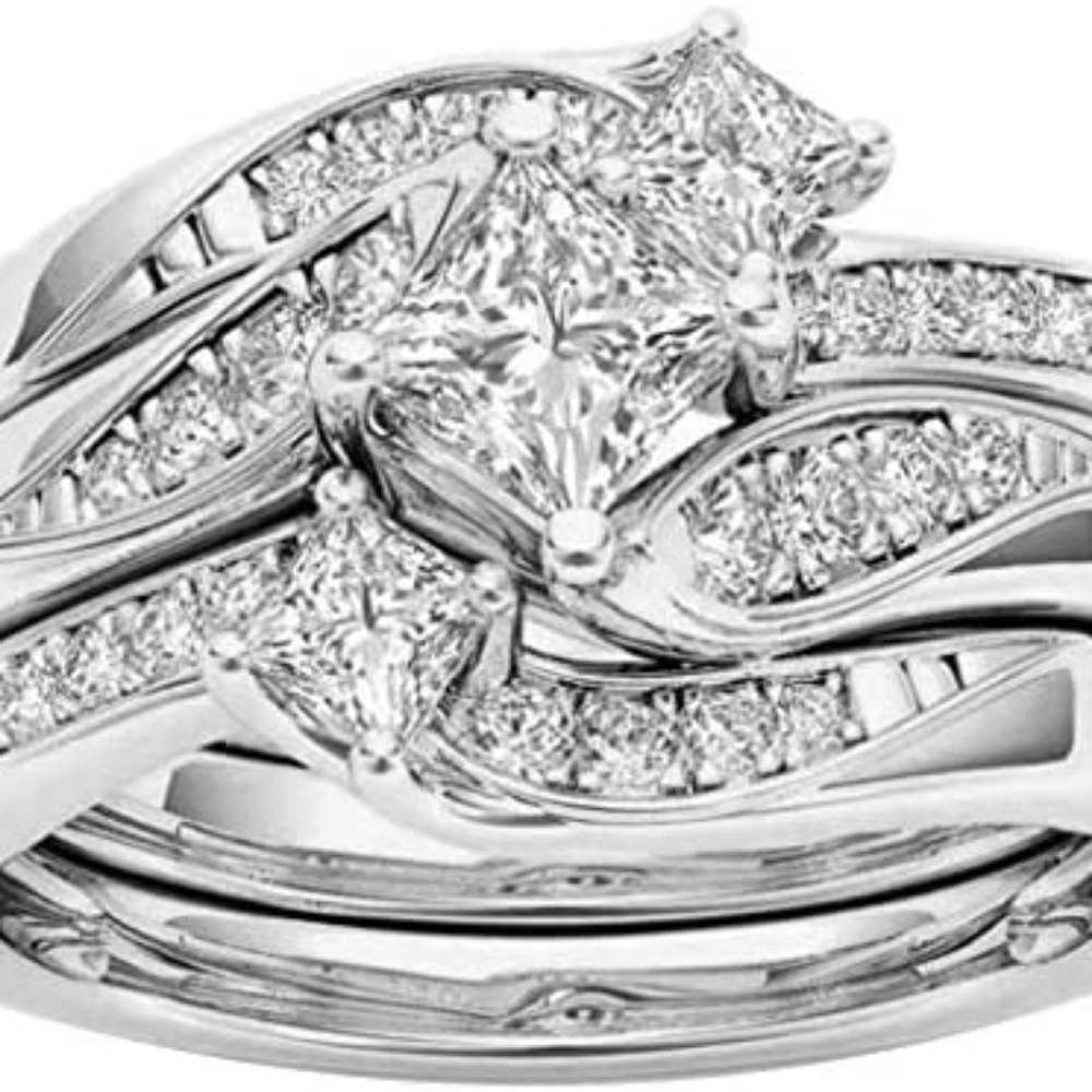 Fashion Rings for Women, 3-Layer Ring Princess Cut Simulated Diamond Ring